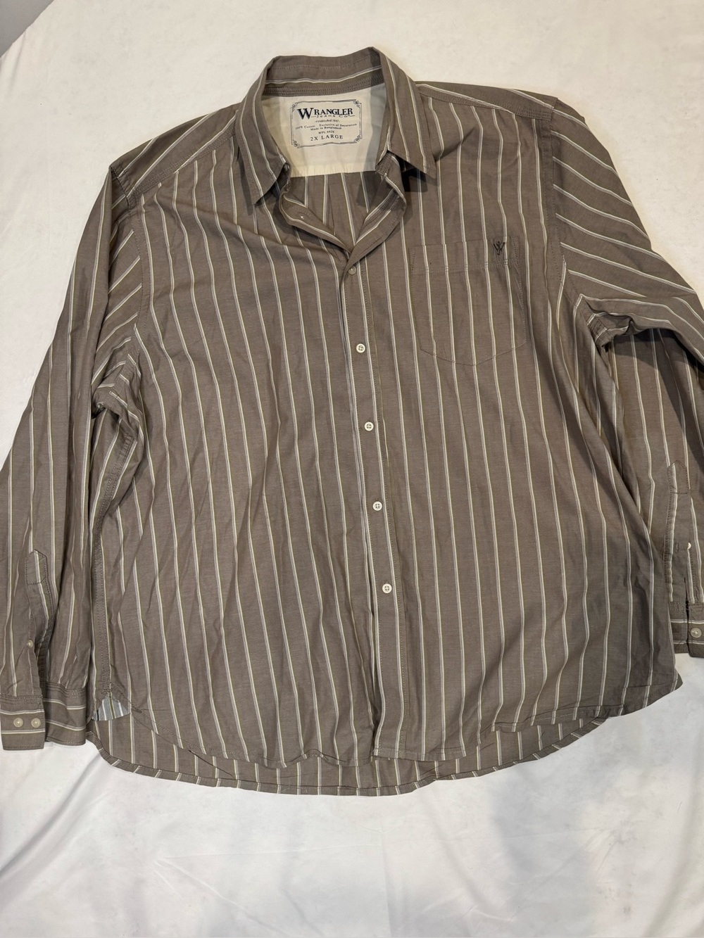 Wrangler Jeans Co Mens 2XL Striped Button Up Shirt Brown Gray 100% Cotton Wester